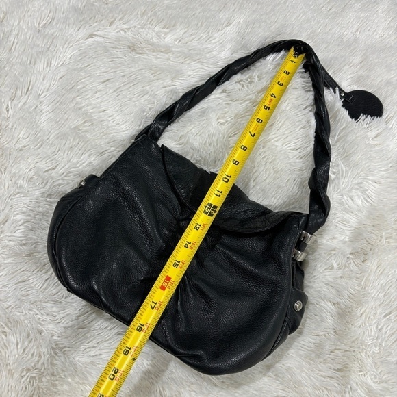 B. Makowsky Pebbled Black Leather Braided Strap Purse - Picture 9 of 13